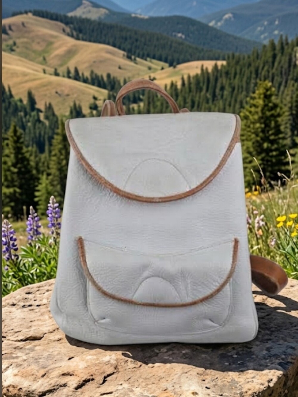 Jo Ann Page Leather White Backpack with Tan Trim